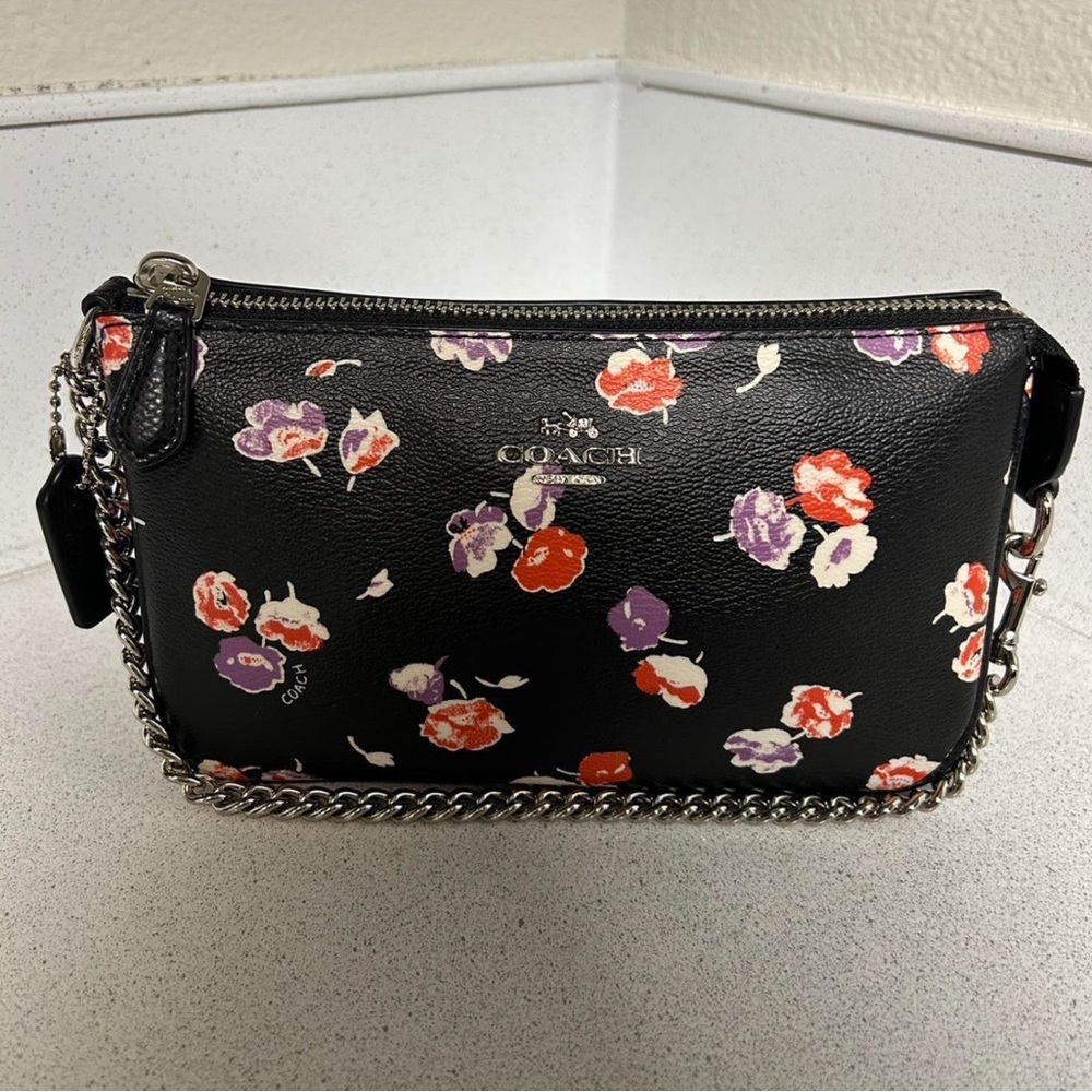 Coach Black and Purple Floral nolita